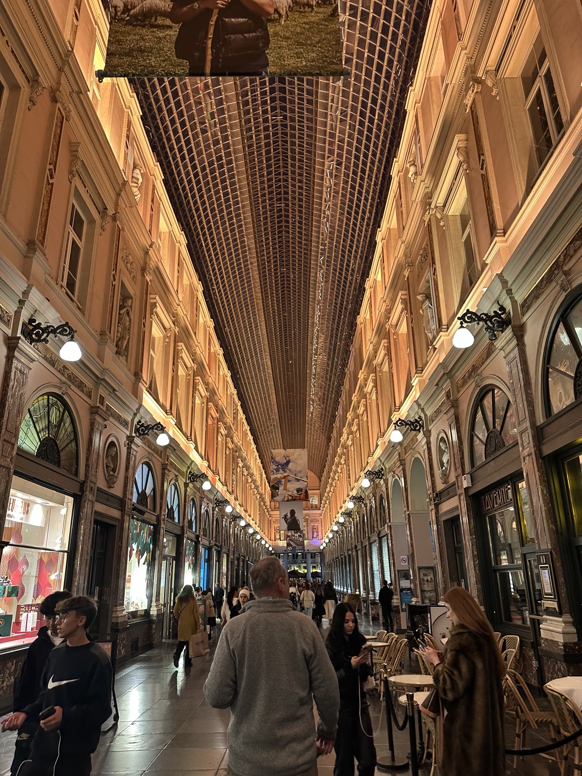 An ornate covered shopping gallery in Brussels
