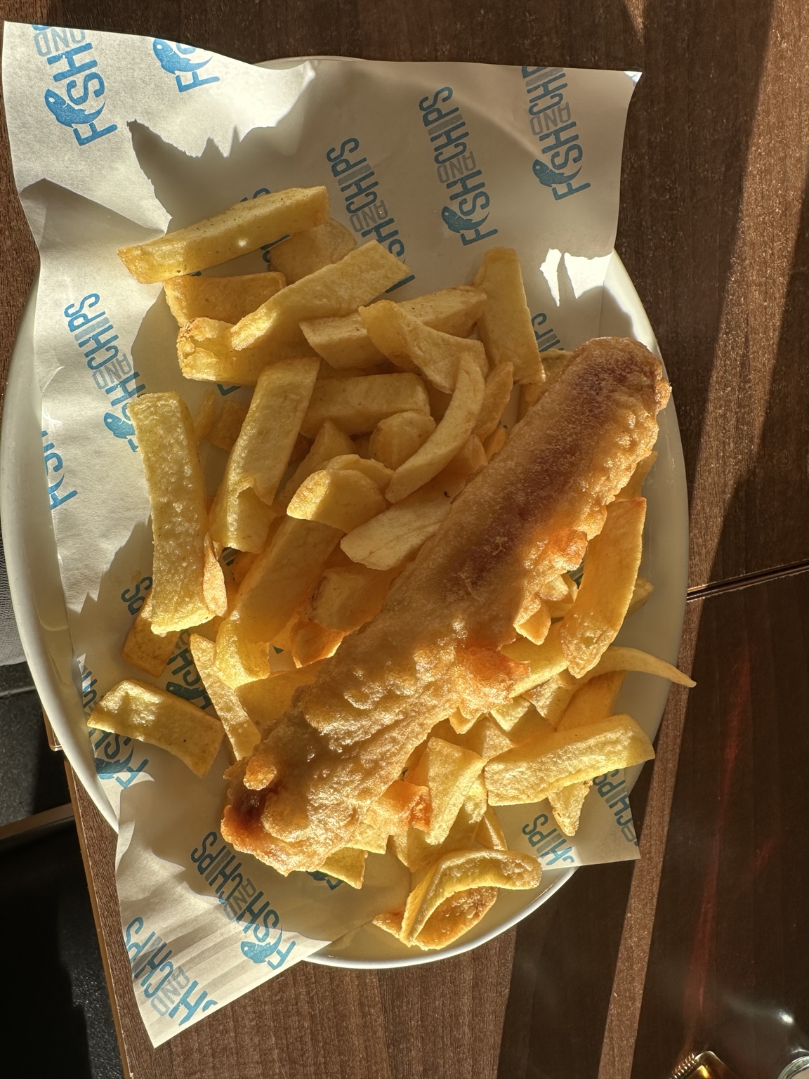 A large piece of fish with chips