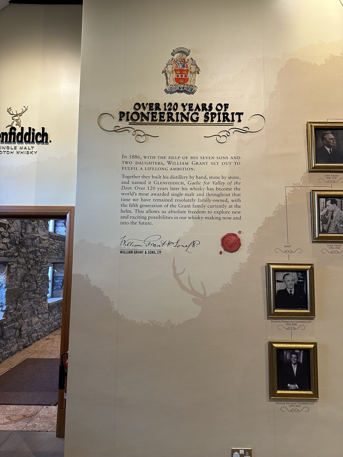 The Glenfiddich distillery history display